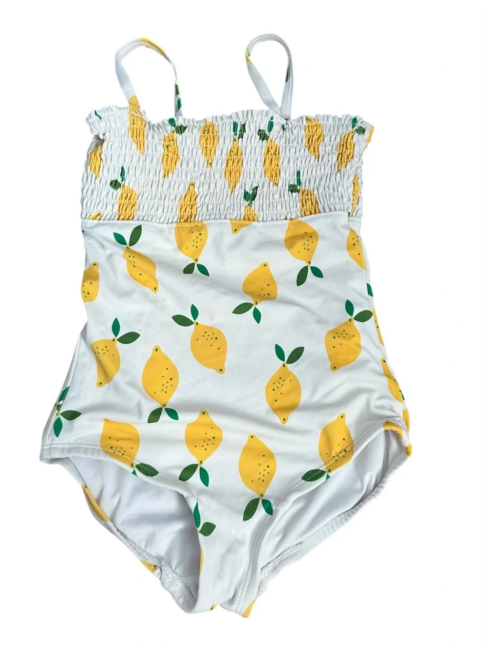 Hanna Andersson White One-Piece Swimsuit with Yellow Lemon Print